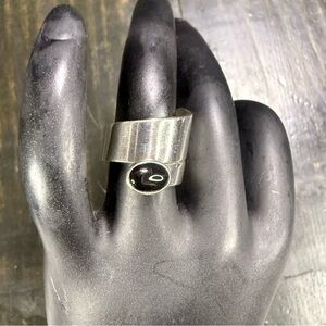 Marked Silpada Black Oval Onyx 925 Sterling Silver Bypass Wrap Band Ring Size 4
